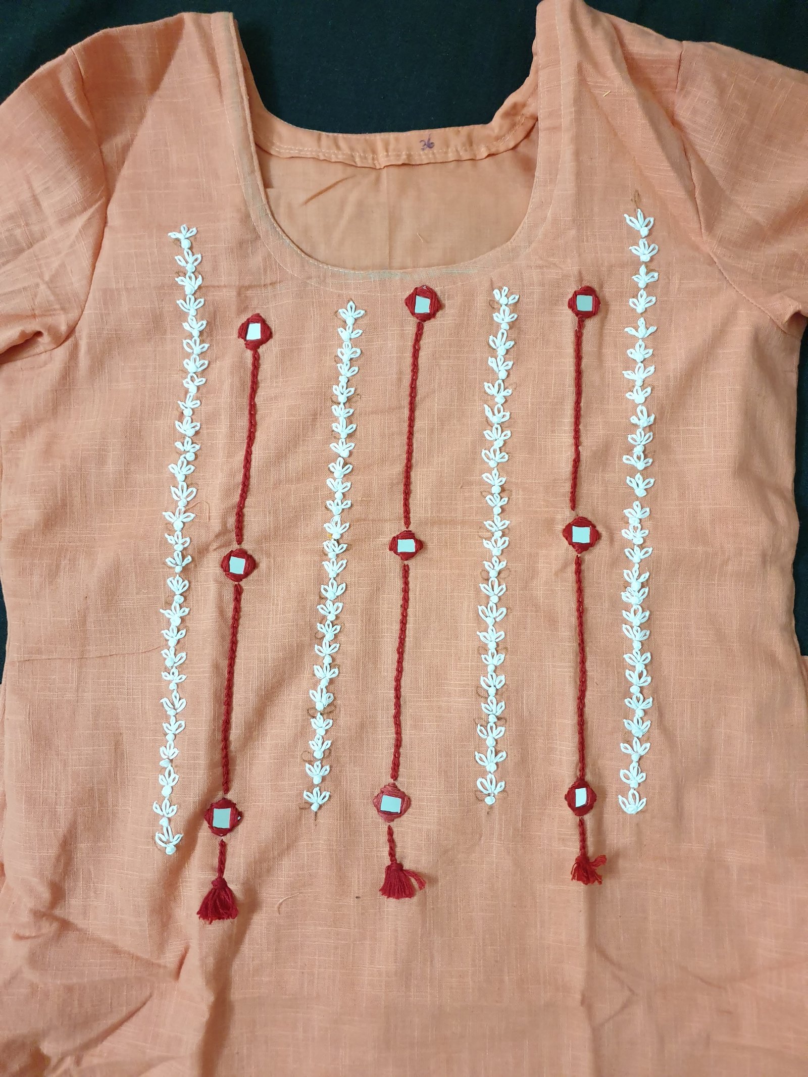 Plain Peach Kurti with  Front hand Work
