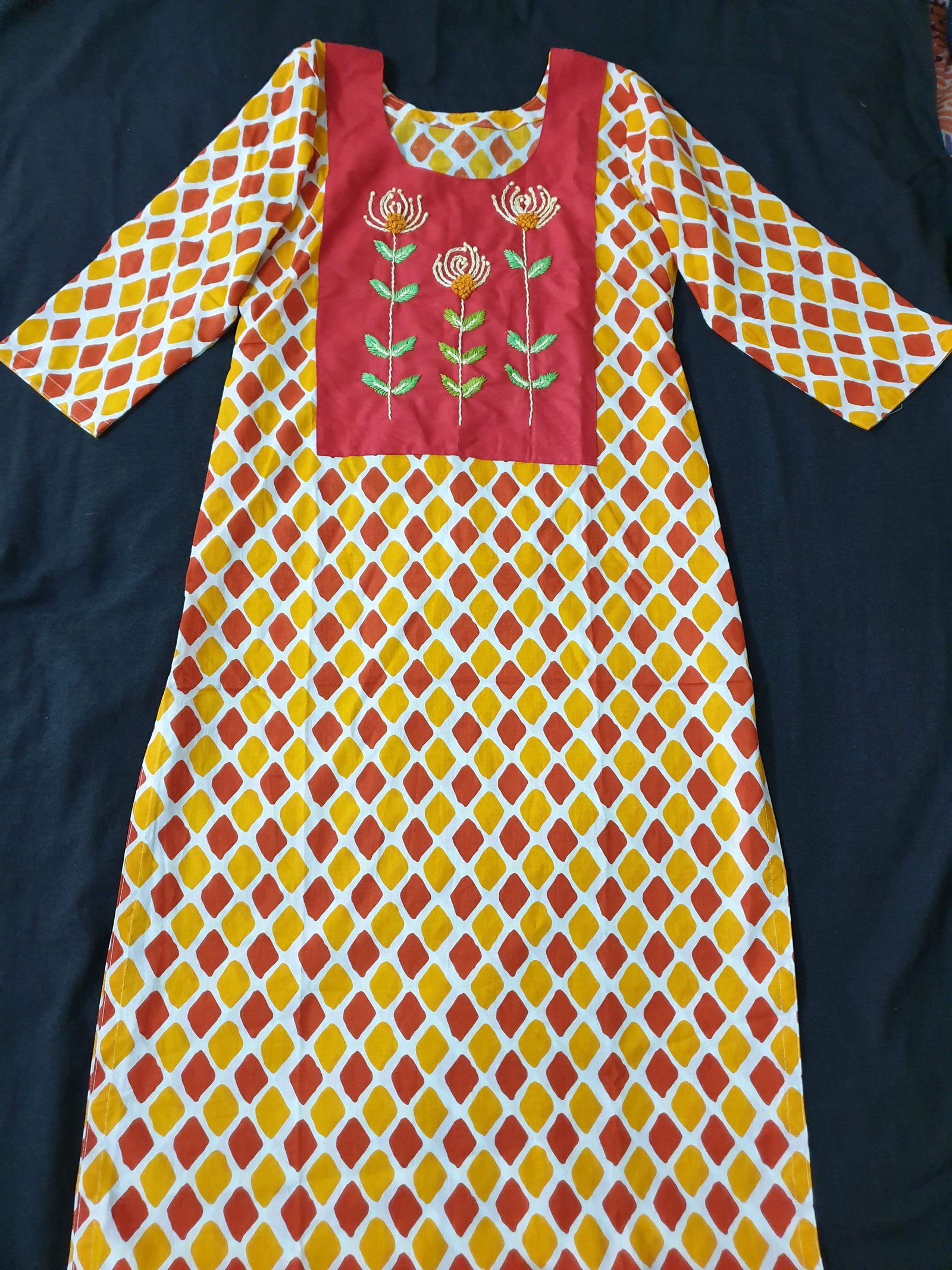 Multi Color Cotton Kurti with Patch Hand Work